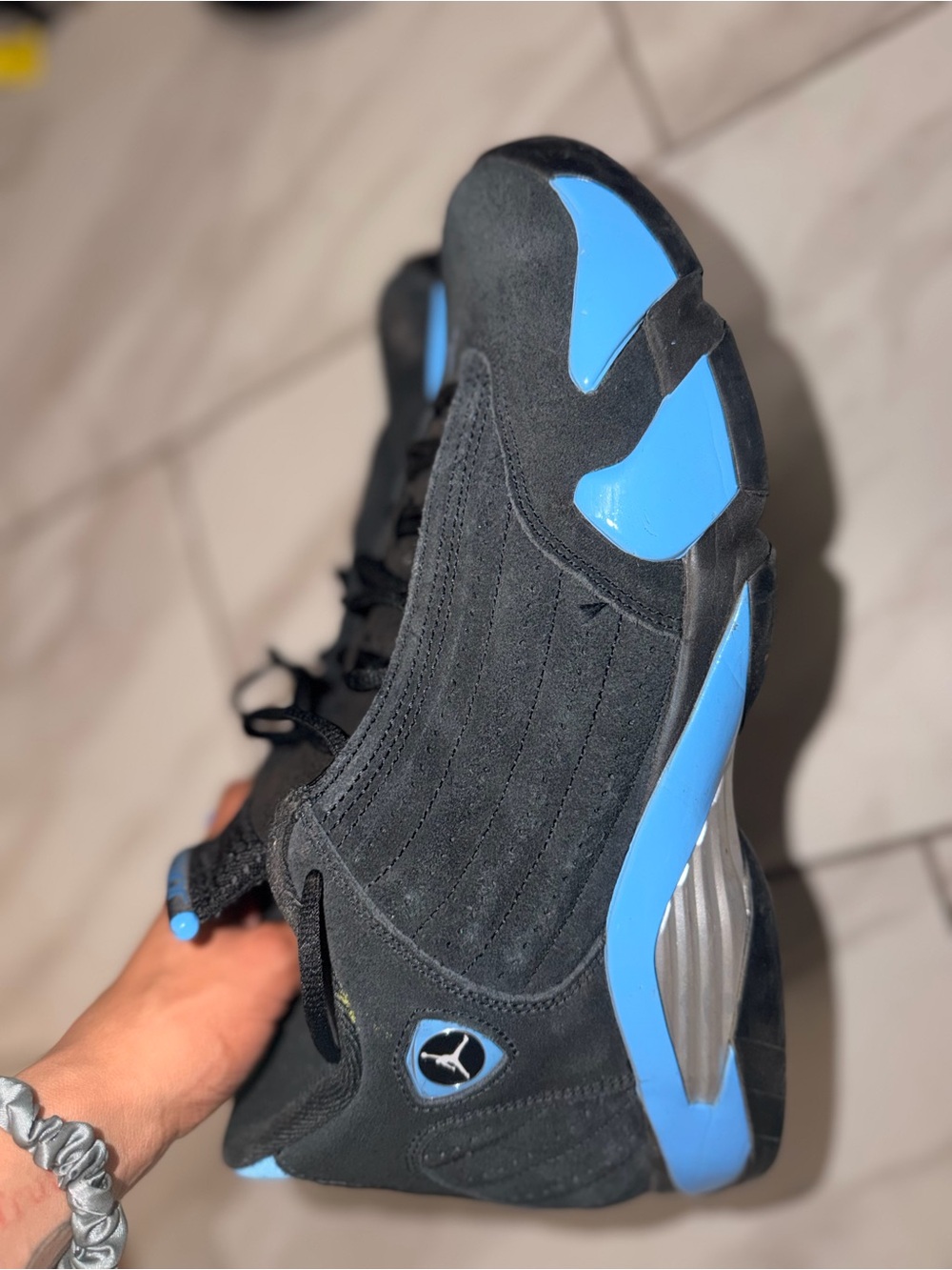 Jordan Men’s Black and Light Blue Suede Sneakers